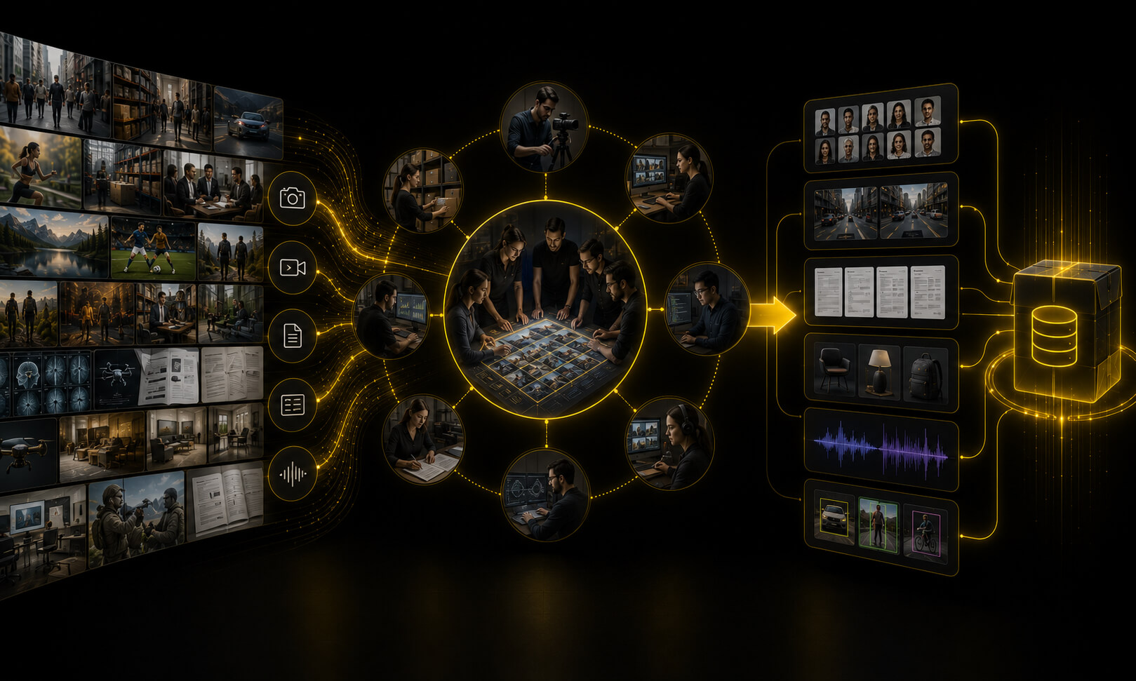 Custom dataset production workflow from raw capture through team curation to structured, delivery-ready outputs