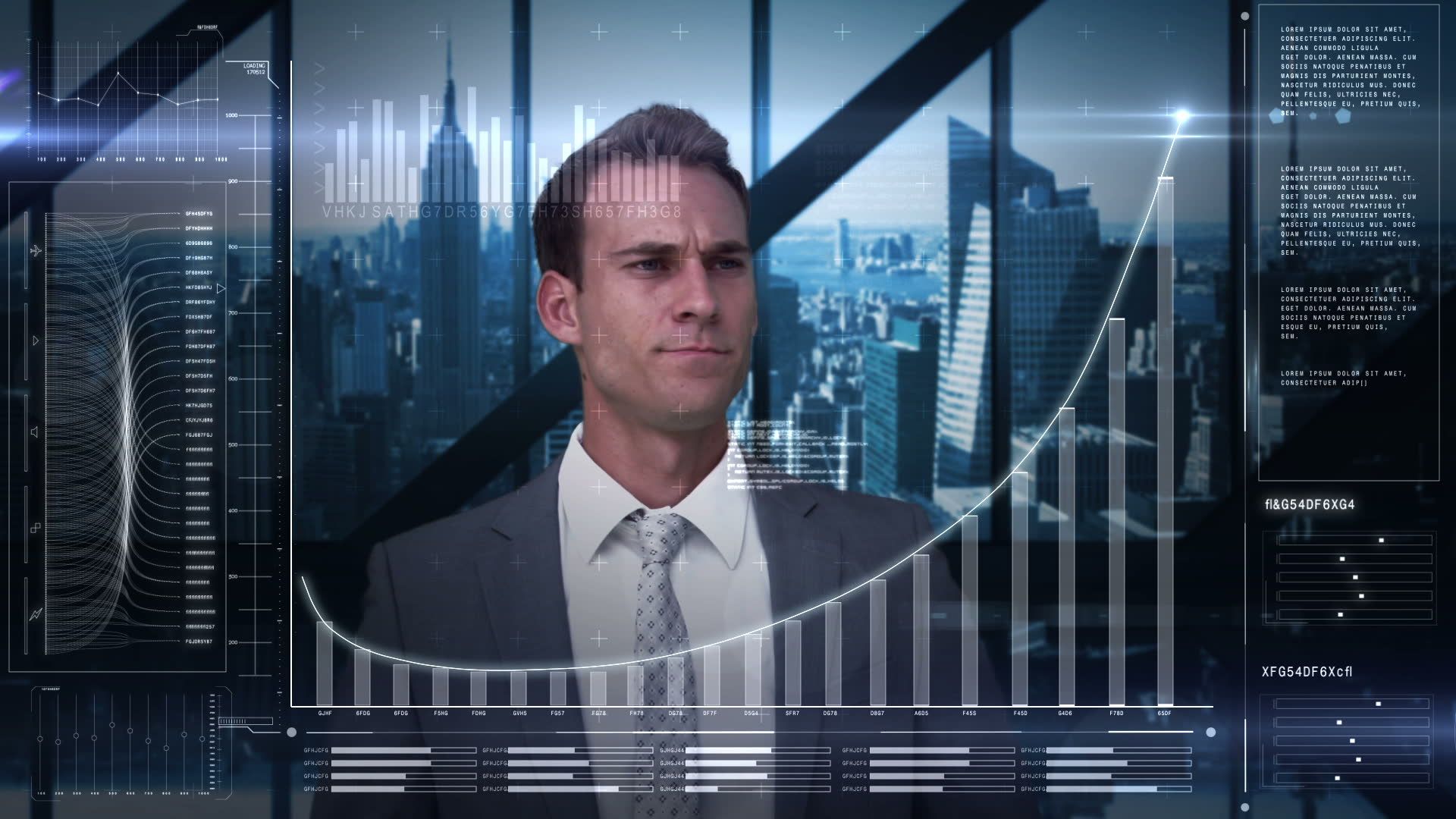 Businessman with financial data visualization